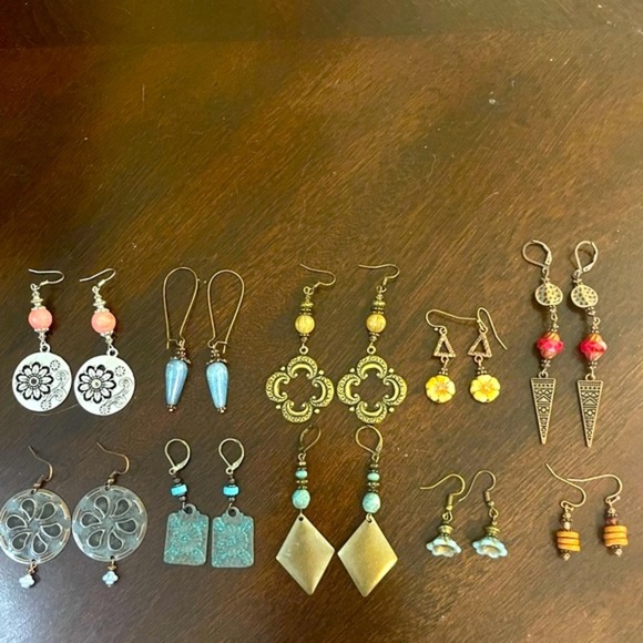 Earring Lot 10 Pair Handcrafted Artisan Earrings  NEW # 185 Bohemian Earrings - Picture 3 of 6